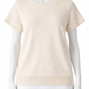 ✨ Classic Cream Knit Sweater – Soft Textured Short Sleeve | Spring Tulip
